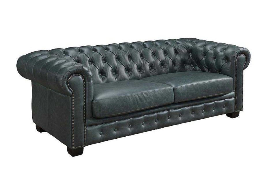 Promocoes Sofas & Poltronas | LINEA SOFA Sofa Chesterfield 3 Lugares Brenton 100% Pele De Bufalo Superior Cor Verde-Acinzentado