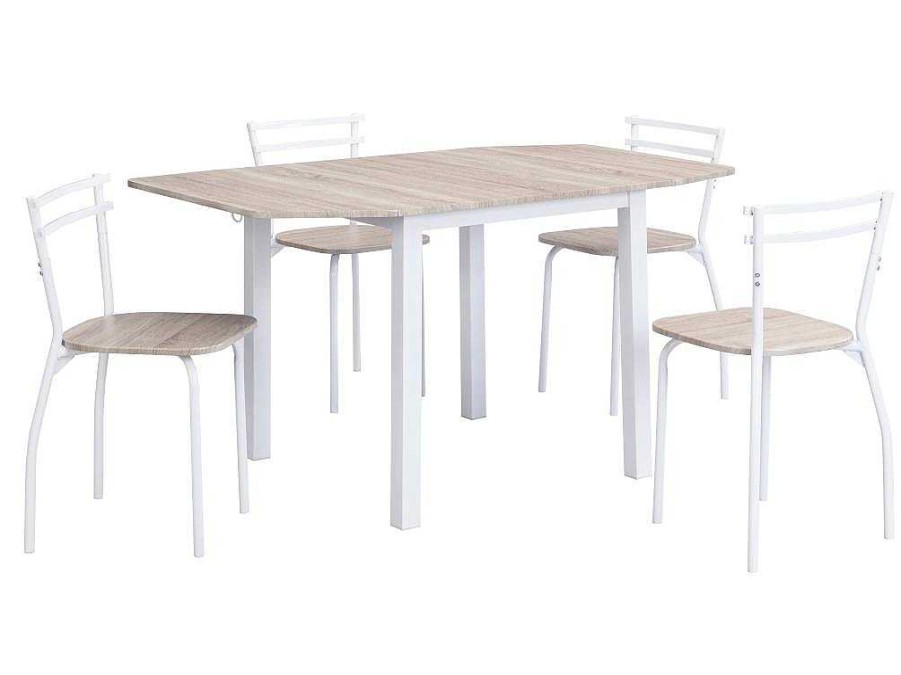 Promocoes Sala | Vente-unique Conjunto Mesa + 4 Cadeiras Em Mdf E Metal Natural E Branco - Maewin