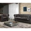 Poltrona Em Pele | LINEA SOFA Cadeirao 100% Pele De Bufalo Castanho Com Reflexos Castanhos Estilo Chesterfield - Brenton