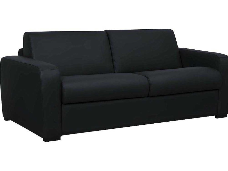 Sofa Cama De Abertura Rapida | Vente-unique Sofa-Cama De 3 Lugares Convertivel Abertura Rapida Em Couro Preto Colchao De 18 Cm - Bevis