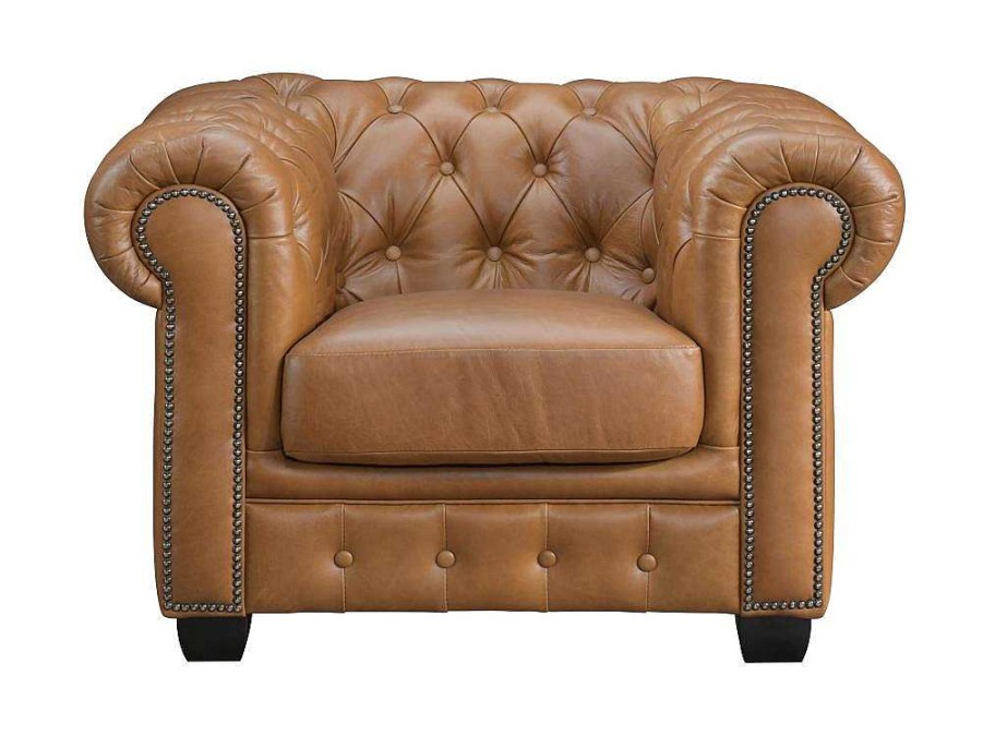 Poltrona Em Pele | LINEA SOFA Poltrona Chesterfield Brenton 100% Pele De Bufalo Superior Cor Caramelo Vintage