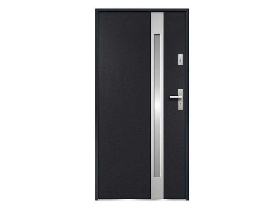 Porta De Entrada | Vente-unique Porta De Entrada Em Aco Envidracado Com Inox De A.207 X L.100 Cm Cor Antracite Com Abertura Para A Esquerda - Braga