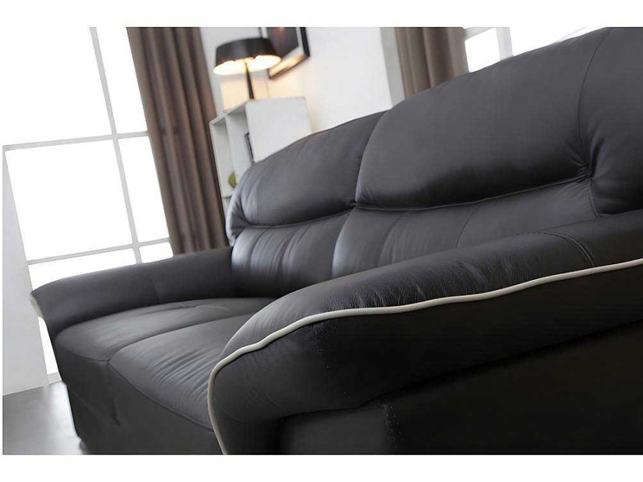 Conjunto De Sofa | Vente-unique Sofa De 3+2 Lugares Em Pele Preto - Thibault