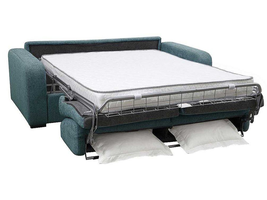 Sofa Cama De Abertura Rapida | Vente-unique Sofa De 3 Lugares Convertivel De Abertura Rapida Em Tecido Cor Azul Bevis - Colchao De 14 Cm