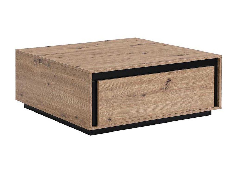 Mesa De Centro | Vente-unique Mesa De Centro 2 Gavetas Em Mdf Cor Natural E Preto - Nalamane