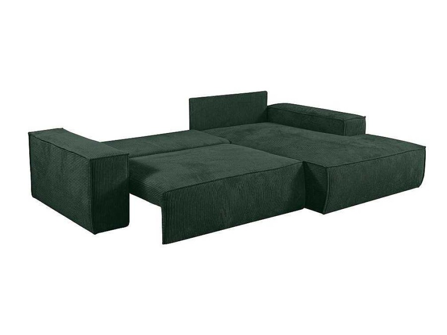 Promocoes Sofas & Poltronas | Vente-unique Sofa De Canto Direito Convertivel Em Veludo Canelado Verde Abeto - Amelia De Pascal Morabito