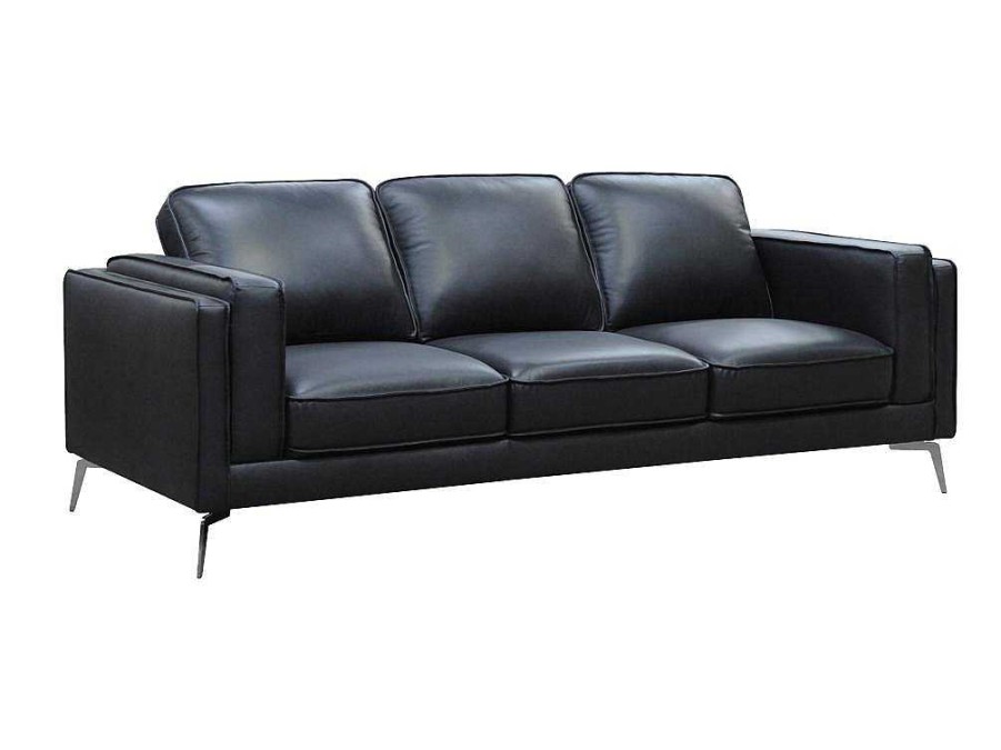 Conjunto Sofa E Poltrona | Vente-unique Sofa De 3 Lugares E Poltrona Pele Preto - Lecco