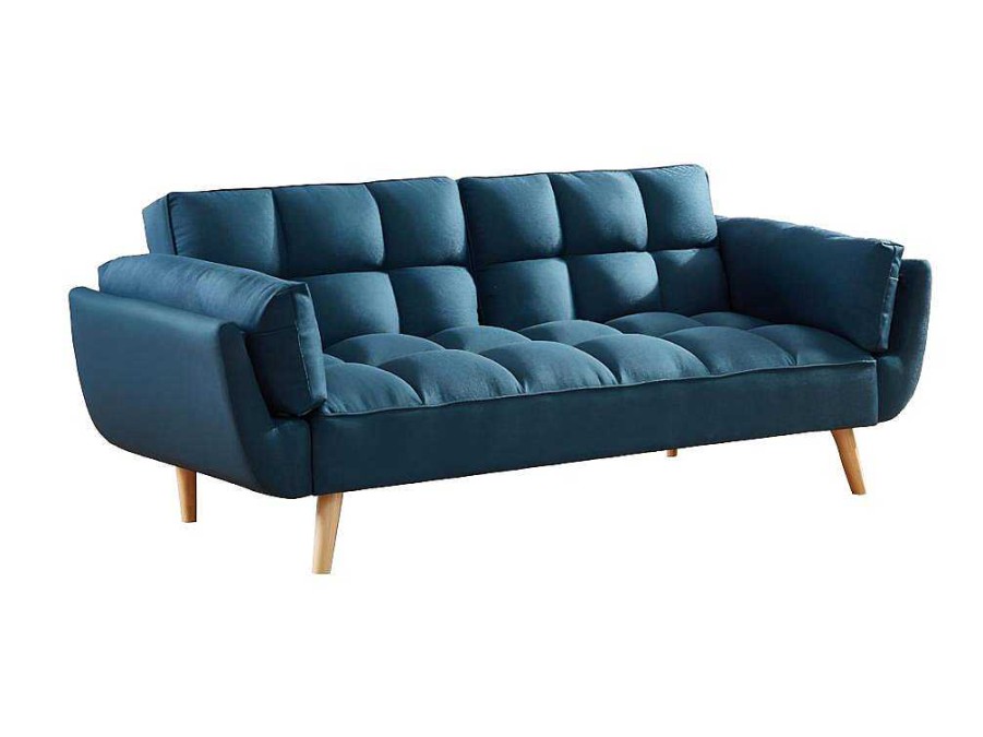 Sofa Cama Clic-Clac E Dobravel | Vente-unique Sofa De 3 Lugares Convertivel Clic-Clac Em Tecido - Azul - Loeline