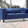 Sofa De 3 Lugares | Vente-unique Sofa De 3 Lugares Em Veludo Azul-Real Turner