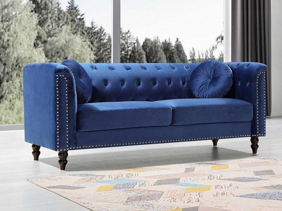 Sofa De 3 Lugares | Vente-unique Sofa De 3 Lugares Em Veludo Azul-Real Turner