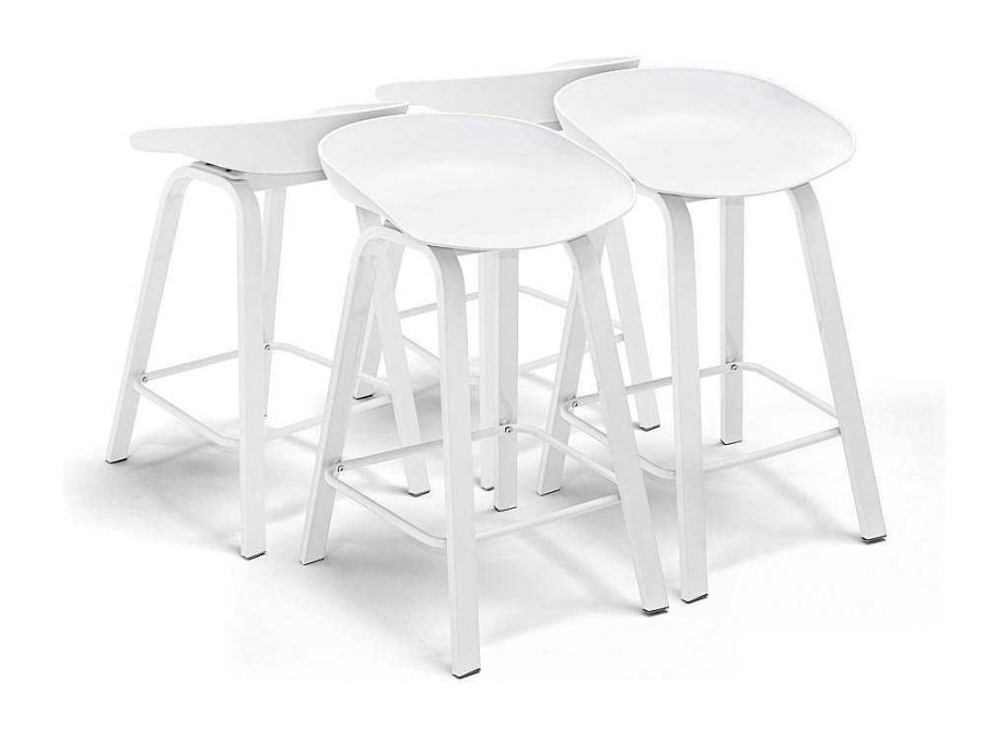 Bancos De Bar | Frankystar Kiel - Conjunto De 4 Bancos De Design Em Metal E Pp Branco