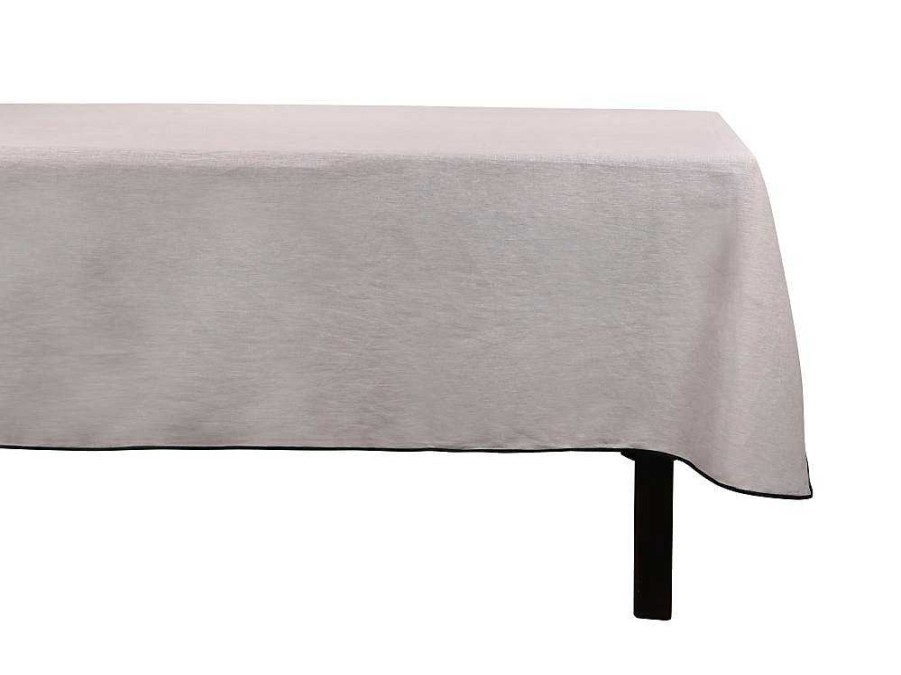 Texteis De Mesa | OZAIA Toalha Em Algodao E Linha Com Borda Preta 170 X 250 Cm Taupe - Borina