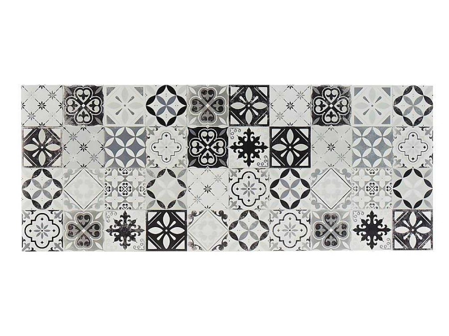 Tapetes De Corredor | OZAIA Tapete De Corredor Em Vinil Efeito Mosaico Hidraulico Mosai - 66X160 Cm - Preto E Branco