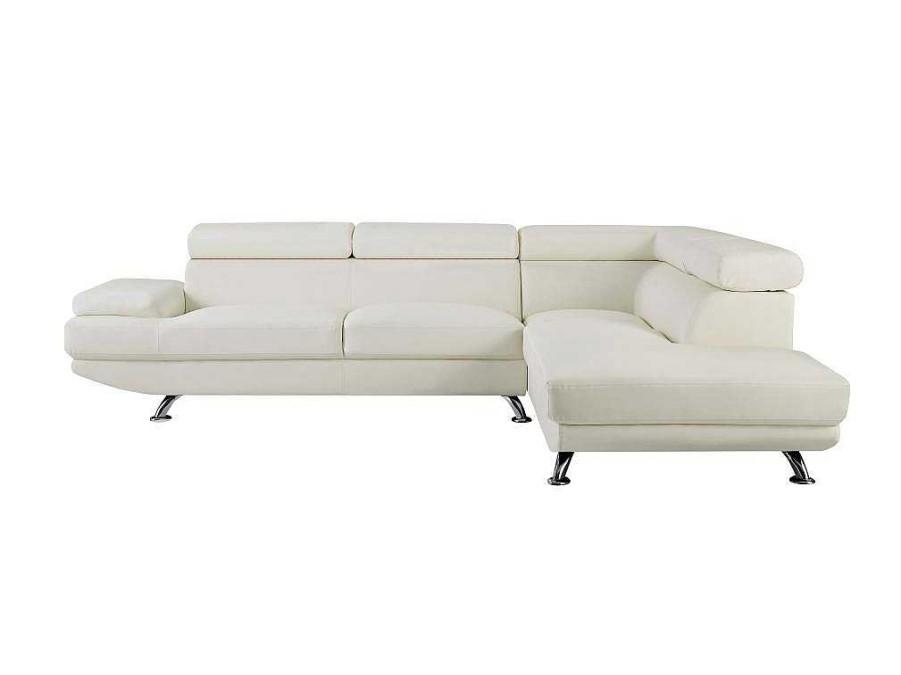 Sofa Em Pele Sintetica | Vente-unique Sofa De Canto Tamanho Xl Em Pele Sintetica Branco - Canto Direito - Romain