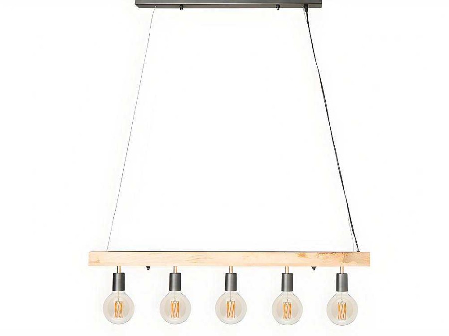 Candeeiro Suspenso | Vente-unique Candeeiro De Teto Viga De Madeira 5 Lampadas Estilo Industrial Madeira E Metal - A. 17,5 X C.100 Cm - Natural E Preto - Julbo