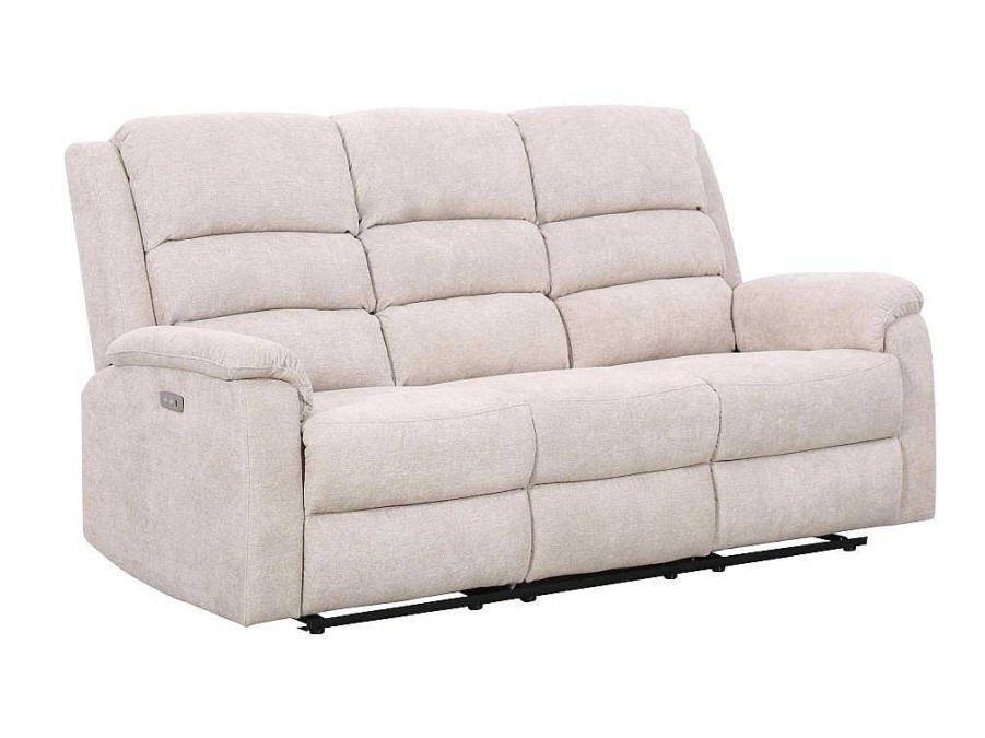 Sofa De Relaxamento Eletrico | Vente-unique Sofa De 3 Lugares Articulado Eletrico Em Tecido Bege Com Mesinha - Nevers