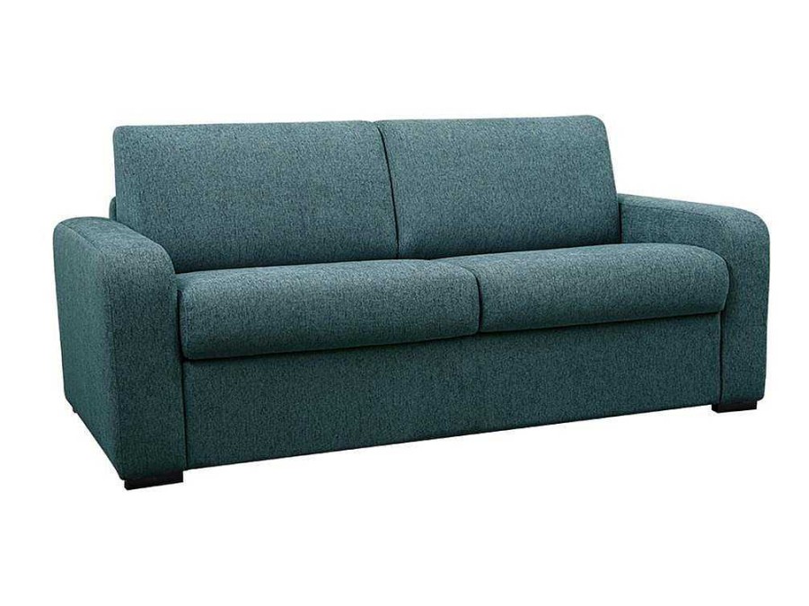 Sofa Cama De Abertura Rapida | Vente-unique Sofa De 4 Lugares Convertivel De Abertura Rapida Em Tecido Azul Bevis Colchao De 14 Cm