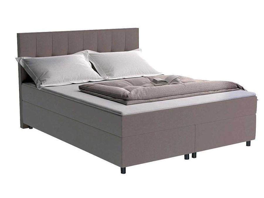 Cama Boxspring, Cama Continental | Ysmée Conjunto Boxspring Completo Cabeceira + Sommiers + Colchao + Sobrecolchao Siero Da Ysmee - 180 X 200 Cm - Tecido - Cinzento