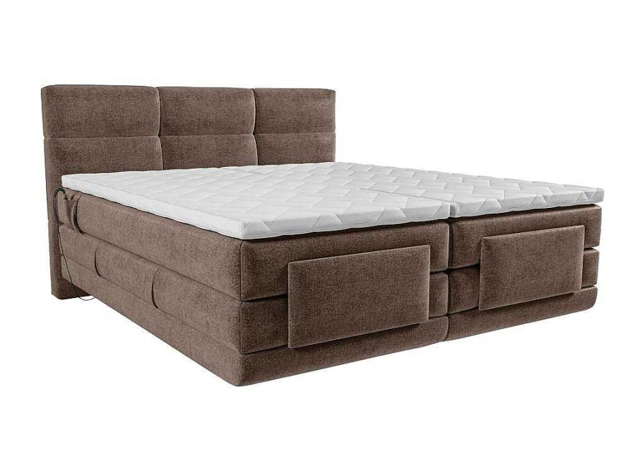 Cama Articulada | Palacio Conjunto Completo Boxspring Cabeceira De Cama Acolchoada + Sommiers Articulados Eletricos + Colchao + Sobrecolchao 2X90X200 Cm Tecido Castanho - Lodi De Palacio