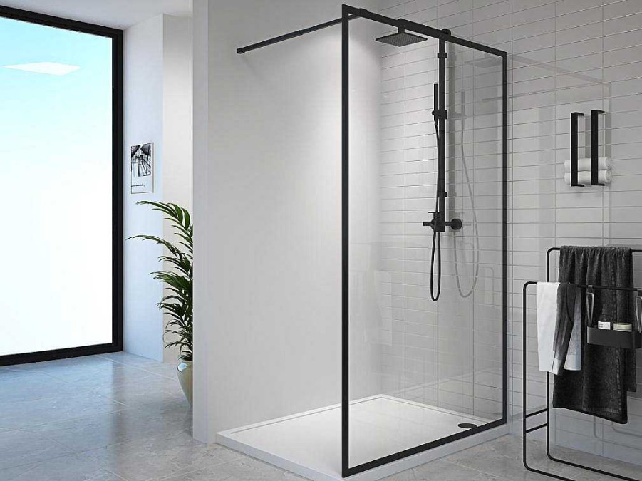 Painel De Duche | Shower & Design Painel De Duche Estilo Italiano 120 X 200 Cm Preto Mate Vidro Temperado - Amberi