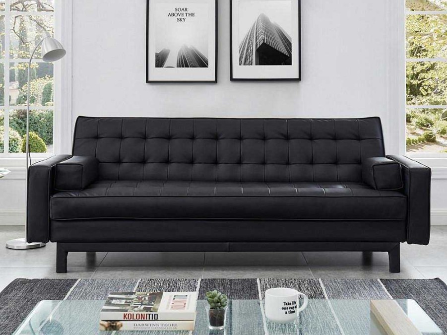 Sofa Cama Clic-Clac E Dobravel | Vente-unique Sofa Cama Clic Clac Em Pele Sintetica Preto - Eleanor