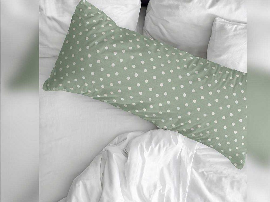 Roupa De Cama | Purline Taie D'Oreiller 100% Coton 1 Piece Vert Et Motifs Pois 45X125