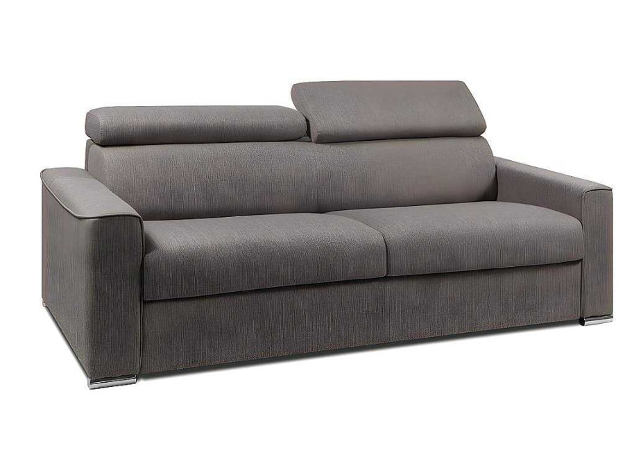 Sofa Cama De Abertura Rapida | Vente-unique Sofa De 4 Lugares Convertivel De Abertura Rapida Em Tecido Vizir - Cinza - Cama De Ripas Largas De 160 Cm - Colchao De 22 Cm Com Memoria De Forma