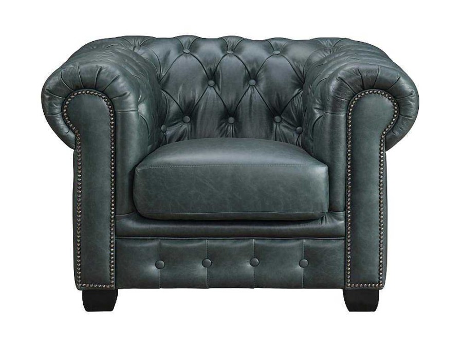 Poltrona Em Pele | LINEA SOFA Poltrona Chesterfield Brenton 100% Pele De Bufalo Superior Cor Verde-Acinzentado