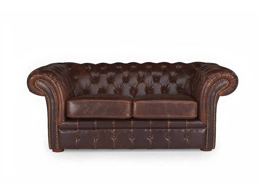 Promocoes Sofas & Poltronas | Vente-unique Sofa De 2 Lugares 100% Couro Envelhecido Estilo Chesterfield - Clotaire