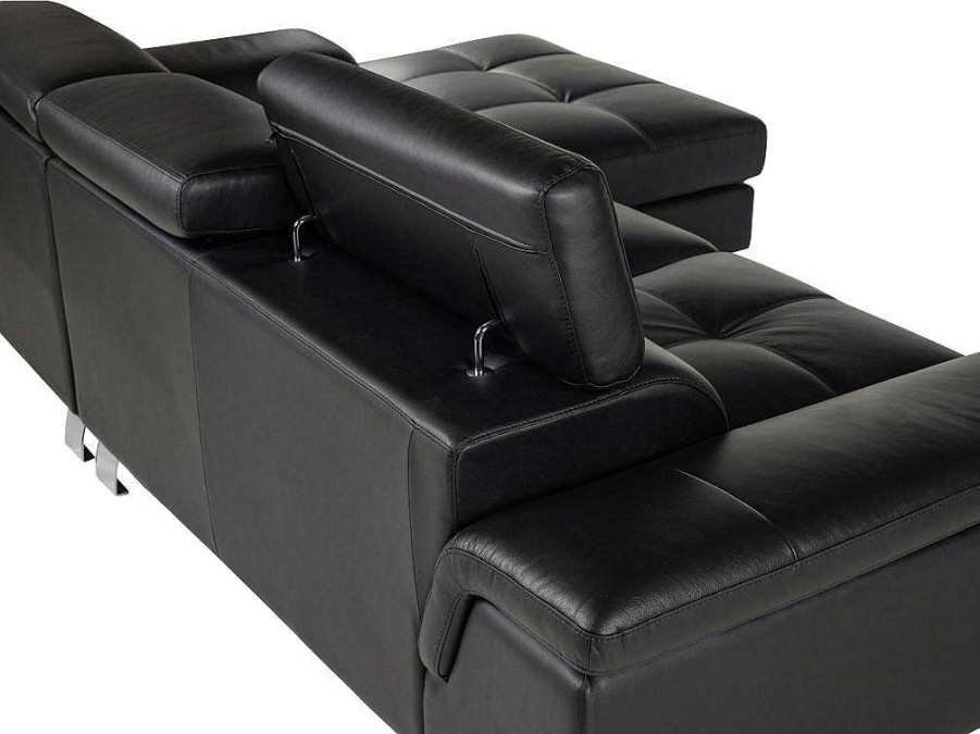 Sofa Em Pele | Vente-unique Sofa De Canto Em Pele Preto - Canto Direito - Mishima