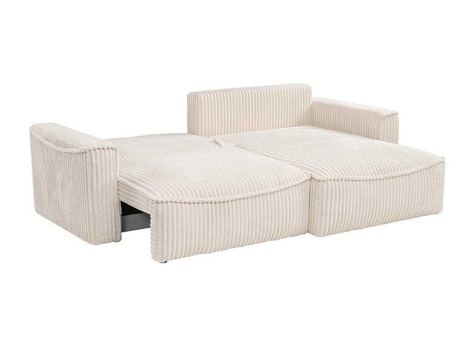 Sofa De 4 Lugares | Vente-unique Sofa De Canto Convertivel Reversivel Veludo Canelado Grosso Bege - Asturio