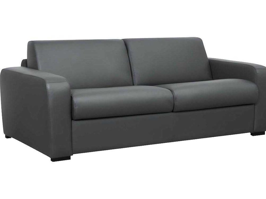 Sofa Cama De Abertura Rapida | Vente-unique Sofa De 3 Lugares Convertivel Abertura Rapida Em Couro Cinza Colchao 18 Cm - Bevis