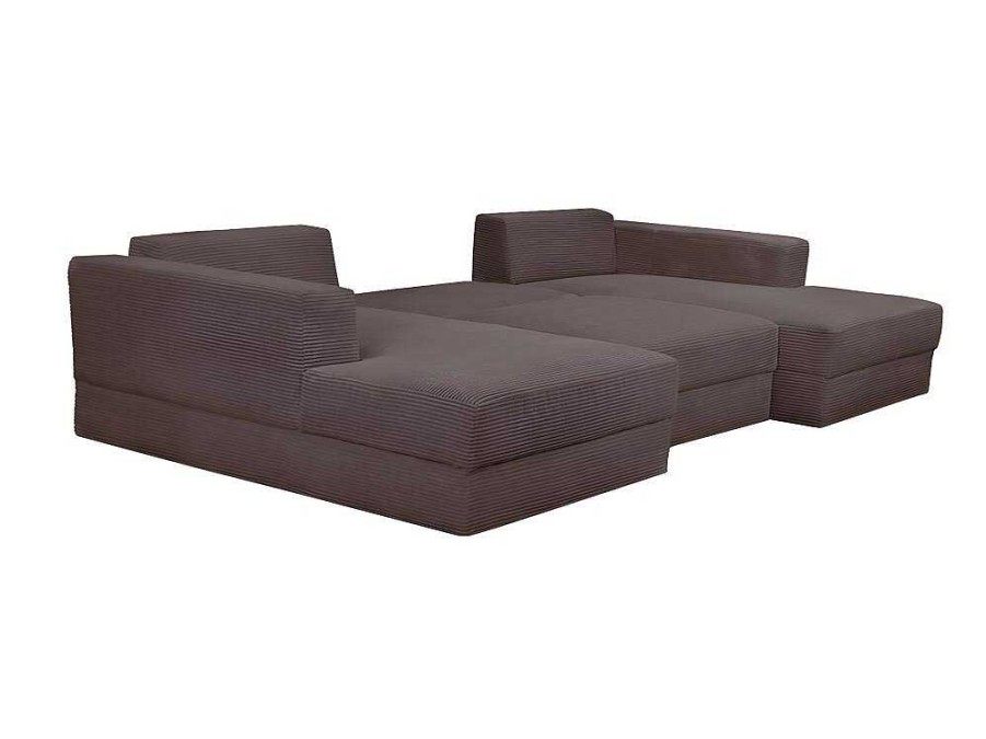 Sofa Panoramico | Vente-unique Sofa De Canto Panoramico Convertivel Em Veludo Canelado Taupe - Curipina