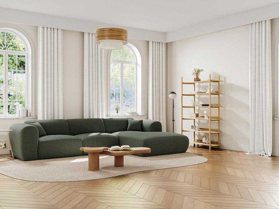 Promocoes Sofas & Poltronas | Maison Céphy Sofa De Canto Direito Grande Em Tecido Matizado Verde - Pogni