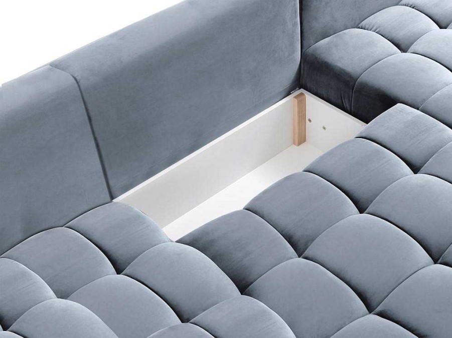 Sofa Panoramico | Vente-unique Sofa De Canto Esquerdo Panoramico Convertivel Veludo Cinza - Esilia Ii