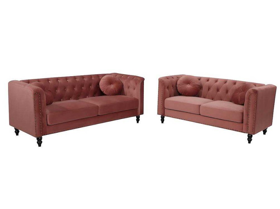 Conjunto De Sofa | Vente-unique Sofa De 3+2 Lugares Em Veludo Cor-De-Rosa Velho - Turner