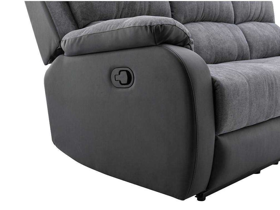 Sofa De Relaxamento Manual | Vente-unique Sofa De 3 Lugares Articulado Em Microfibra E Pele Sintetica Cinzento E Preto - Brody