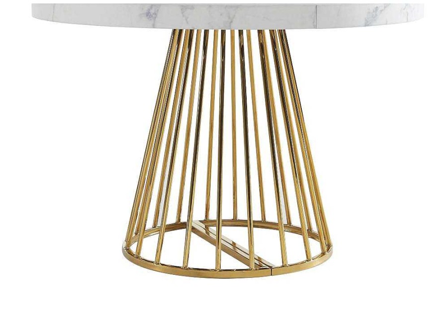 Mesa De Jantar | Vente-unique Mesa De Jantar Extensivel De 2 A 12 Lugares Em Mdf E Aco Efeito Marmore Branco E Dourado - Firela