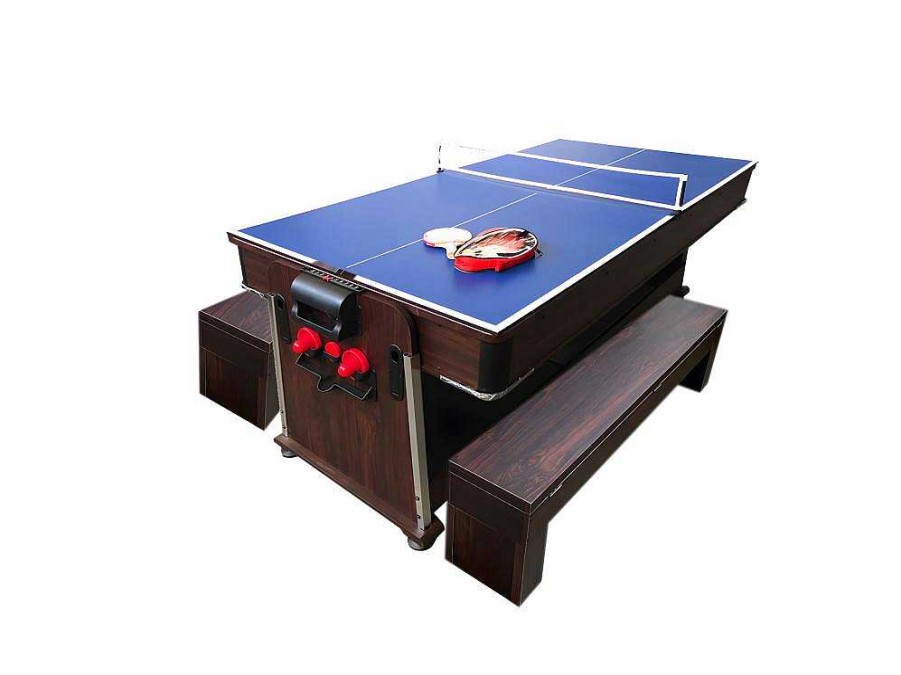 Jogo De Interior | ELITESHOPPING Mesa De Bilhar 7 Pes Multijogo Vermelho Air Hockey + Ping Pong - Stark Com Bancos