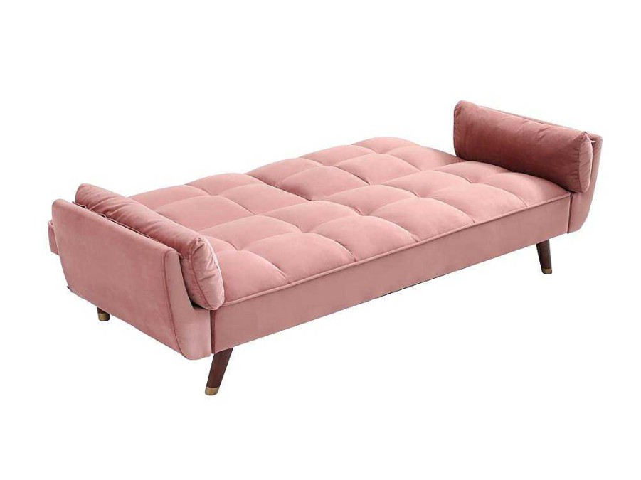 Sofa Cama Clic-Clac E Dobravel | Vente-unique Sofa De 3 Lugares Convertivel Clic-Clac Em Veludo Cor-De-Rosa - Gulcan