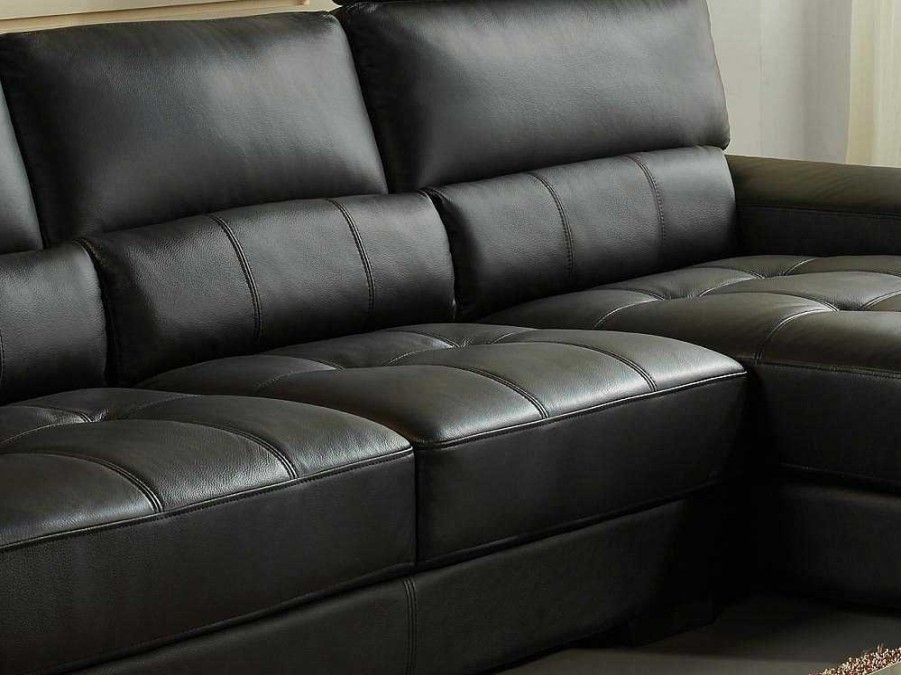 Sofa Em Pele | LINEA SOFA Sofa De Canto Em Pele Preto - Canto Direito - Metropolitan Ii