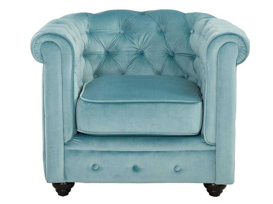 Poltrona Em Veludo | Vente-unique Cadeirao Chesterfield - Veludo Azul Pastel