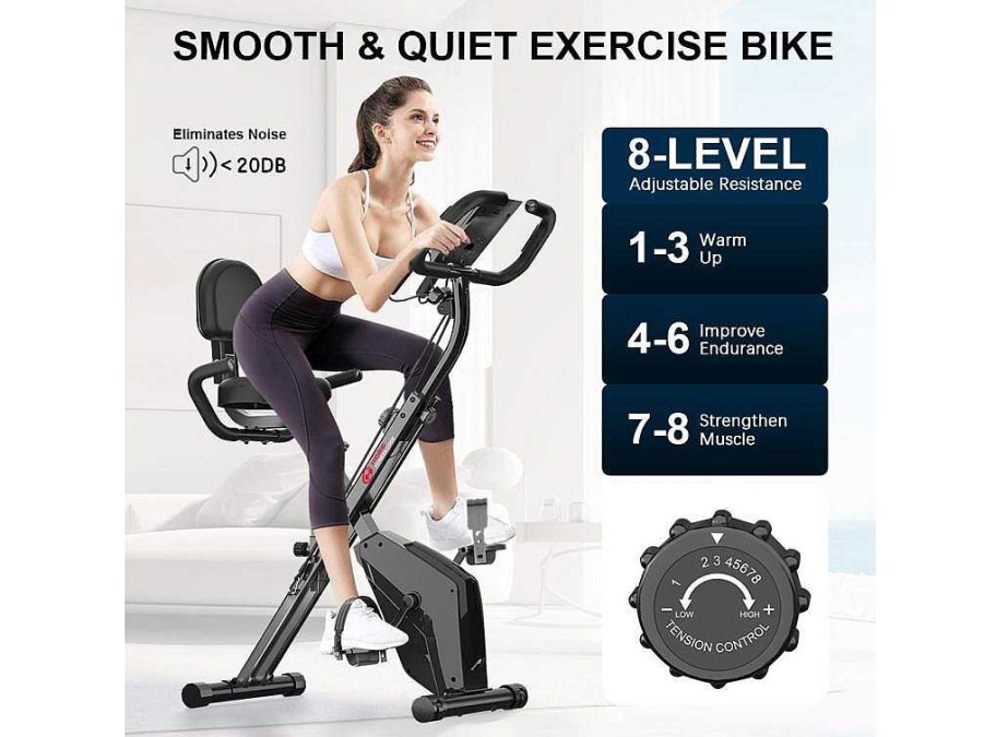 Fitness | Vente-unique Bicicleta De Exercicio Dobravel 3 Em 1, Bicicleta De Fitness Reclinada Magnetica X-Bike Com Resistencia Ajustavel De 8 Niveis Para Treino De Ginasio Em Casa