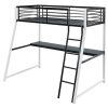 Cama Alta | Vente-unique Cama Mezzanine Com Secretaria Integrada 90X190 Cm Preto E Branco - Malicia