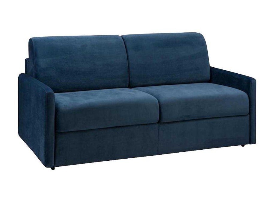 Sofa Cama De Abertura Rapida | Vente-unique Sofa-Cama De 3 Lugares Com Abertura Expresso De Veludo Azul Meia-Noite - Cama De 140 Cm E Colchao De 14 Cm - Calife