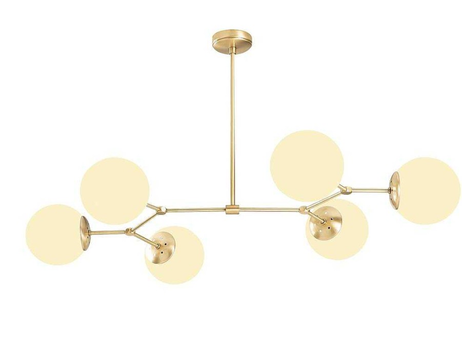 Candeeiro Suspenso | OZAIA Candeeiro De Teto Em Metal 6 Globos De C. 100 X A. 52 Cm Cor Dourado E Branco - Damar