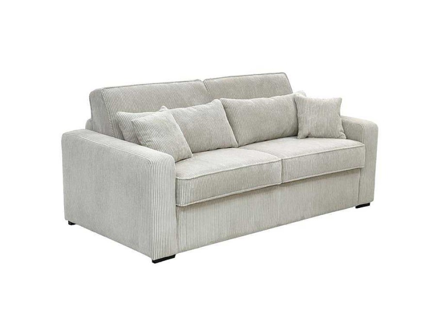 Sofa Cama De Abertura Rapida | Vente-unique Sofa De 4 Lugares Convertivel Abertura Rapida Veludo Cabelado Bege, Cama De Ripas Largas 160 Cm, Colchao De 14 Cm - Mondovi