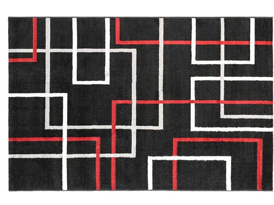 Tapete De Sala | OZAIA Tapete Geometrico 140 X 200 Cm Em Polipropileno Preto, Branco E Vermelho - Cubio