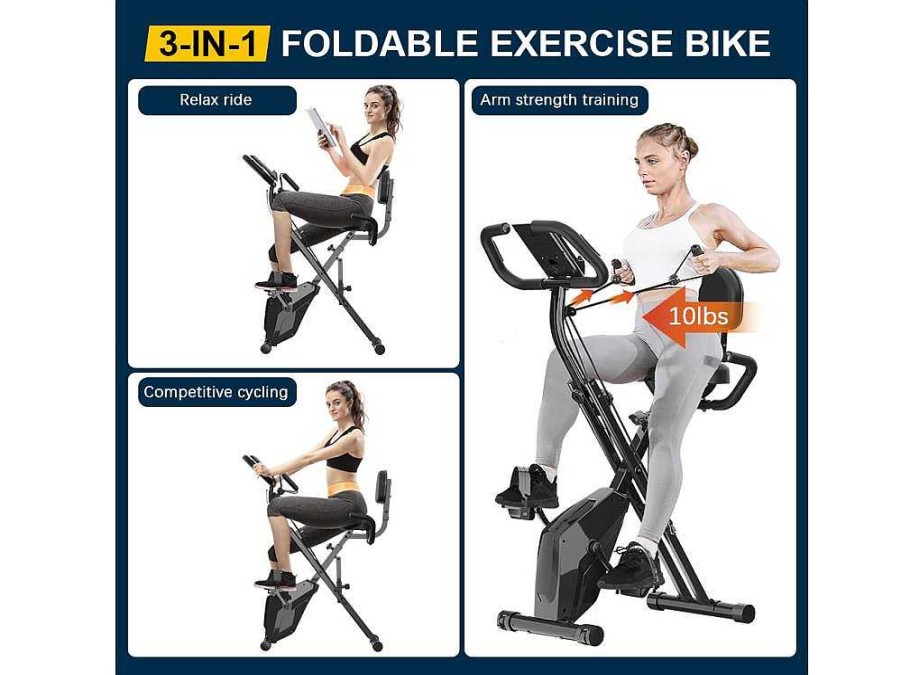 Fitness | Vente-unique Bicicleta De Exercicio Dobravel 3 Em 1, Bicicleta De Fitness Reclinada Magnetica X-Bike Com Resistencia Ajustavel De 8 Niveis Para Treino De Ginasio Em Casa