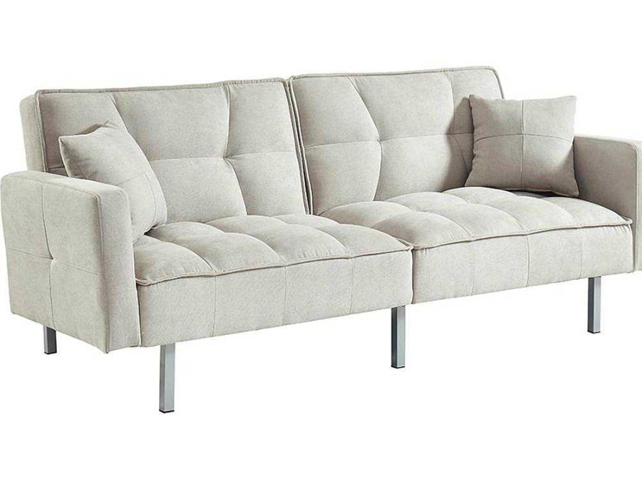 Sofa Cama Clic-Clac E Dobravel | Vente-unique Sofa De 3 Lugares Convertivel Clic-Clac Em Tecido Miney - Cinza-Claro